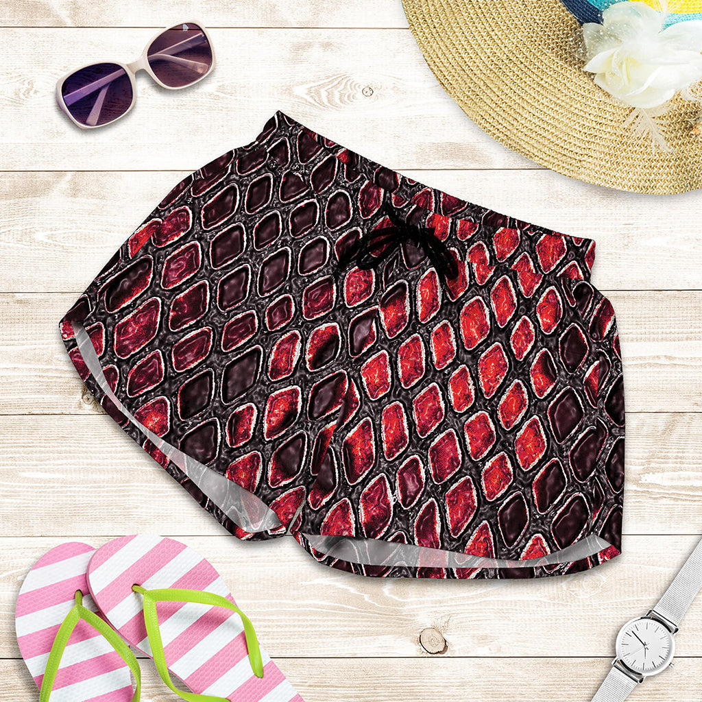 Red And Black Snakeskin Print Women's Shorts