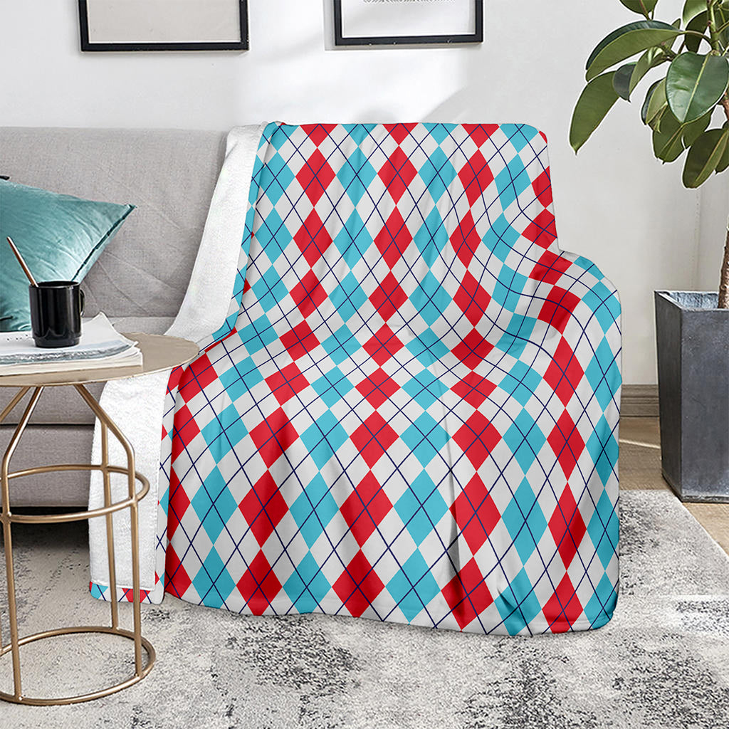 Red And Blue Argyle Pattern Print Blanket