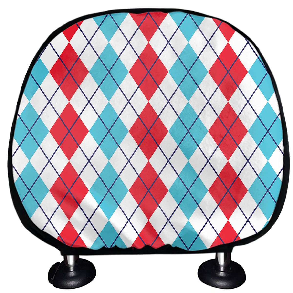 Red And Blue Argyle Pattern Print Car Headrest Covers