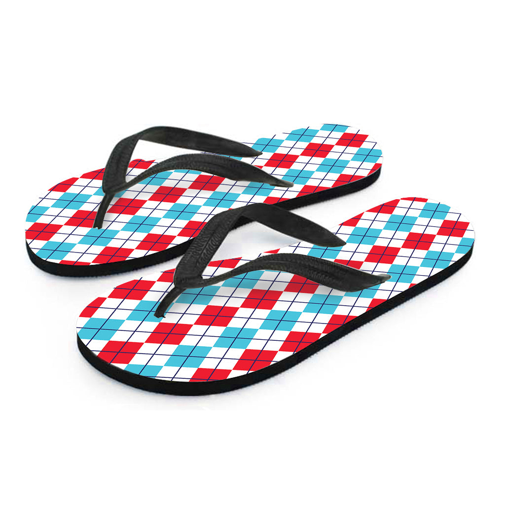 Red And Blue Argyle Pattern Print Flip Flops