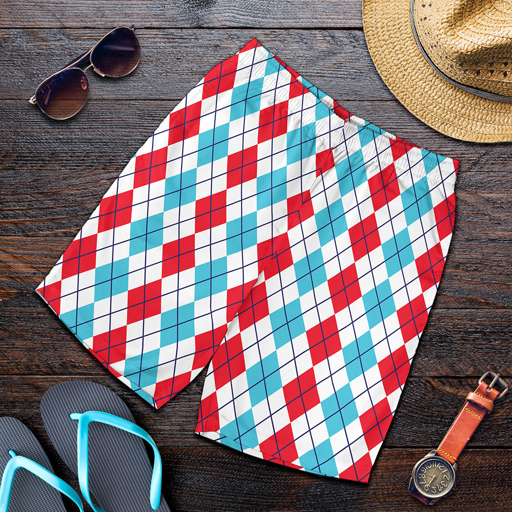 Red And Blue Argyle Pattern Print Men's Shorts