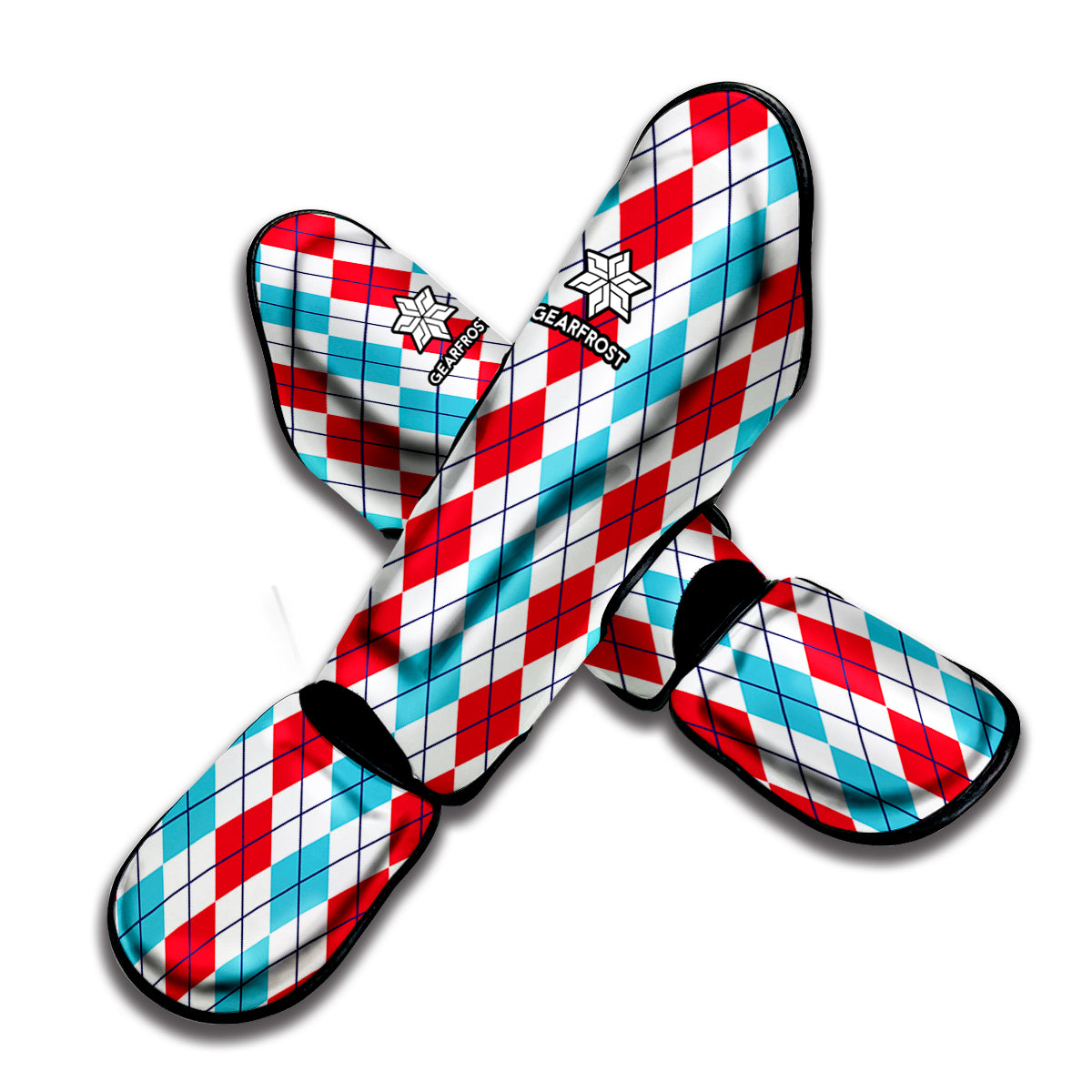 Red And Blue Argyle Pattern Print Muay Thai Shin Guard