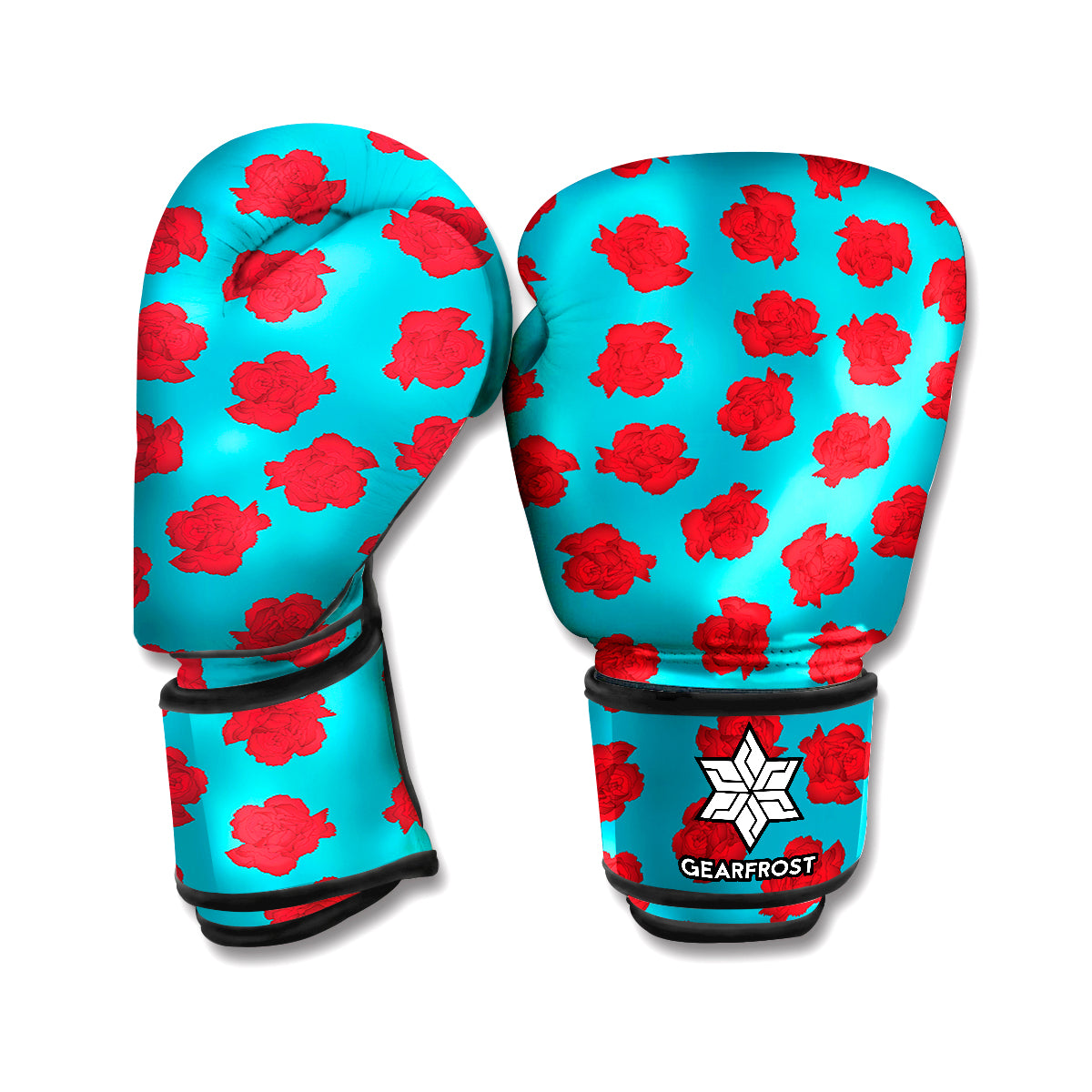 Red And Blue Carnation Pattern Print Boxing Gloves