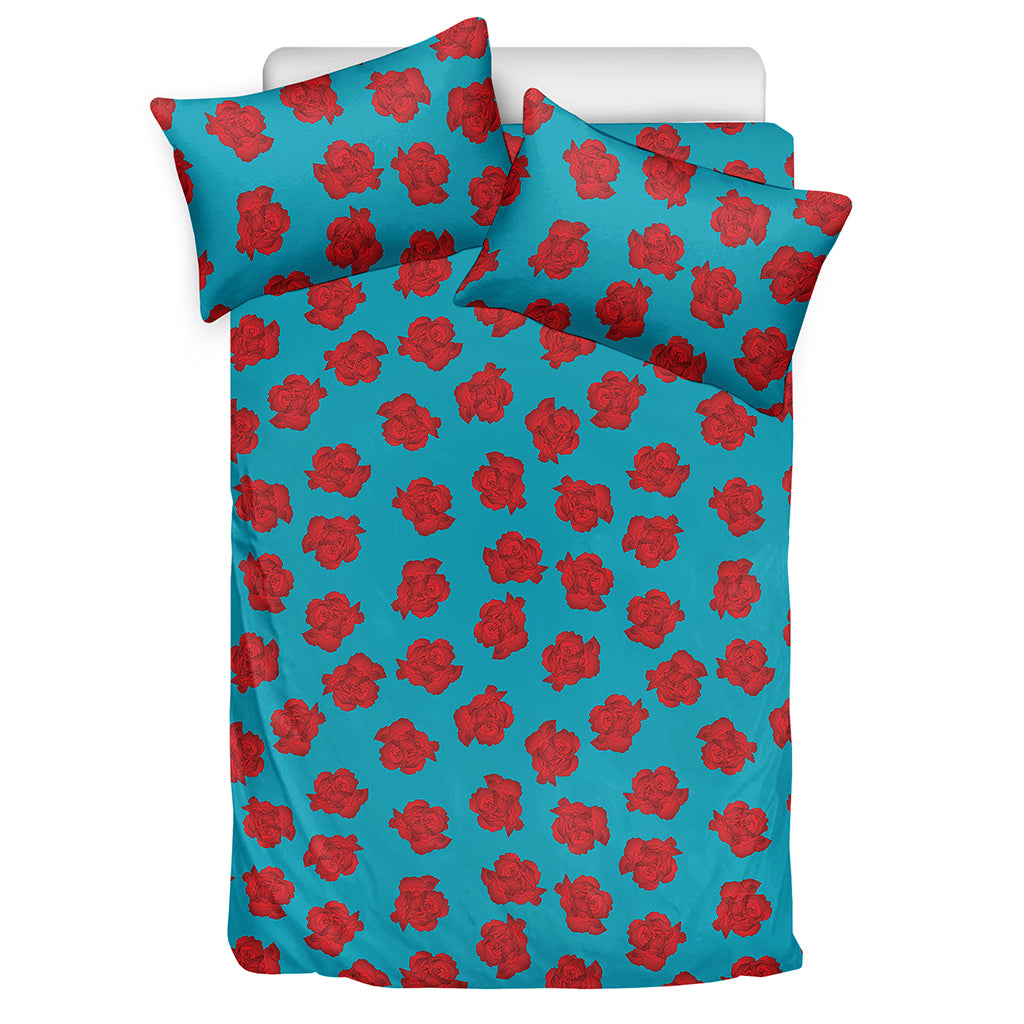 Red And Blue Carnation Pattern Print Duvet Cover Bedding Set