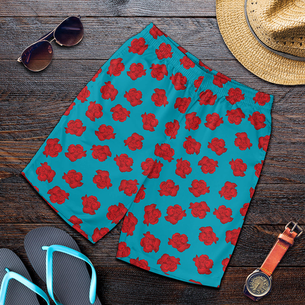 Red And Blue Carnation Pattern Print Men's Shorts
