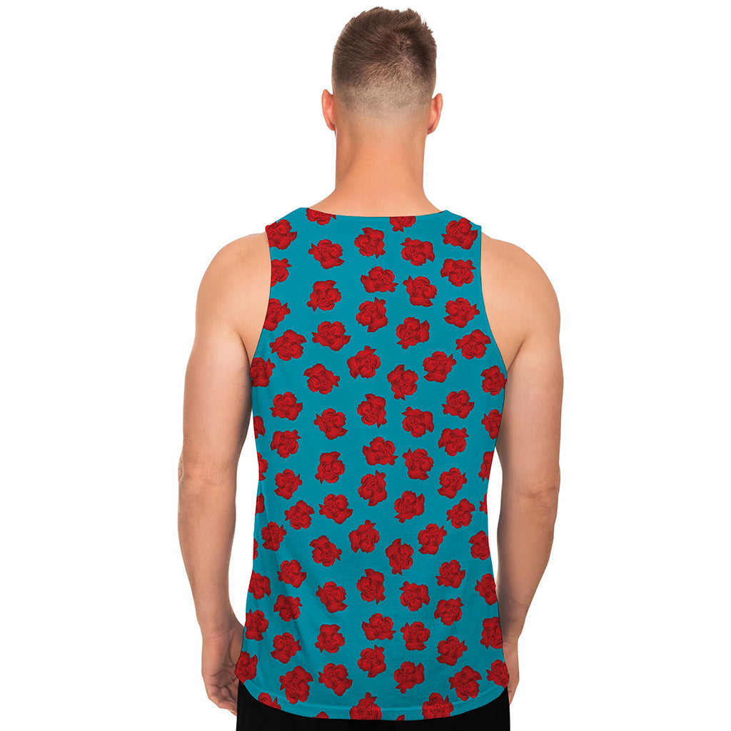 Red And Blue Carnation Pattern Print Men's Tank Top
