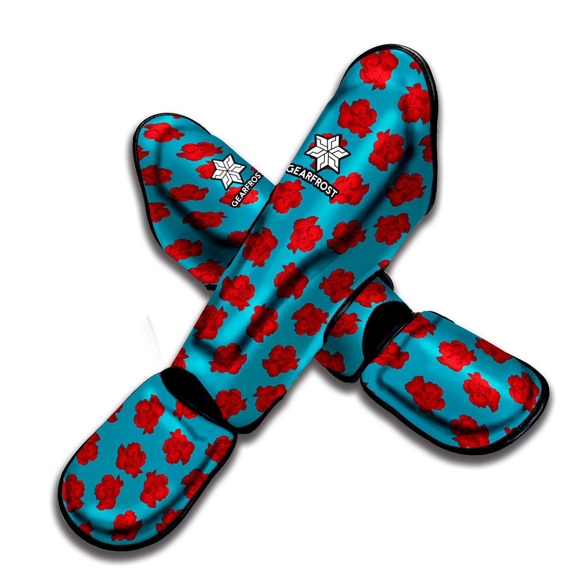 Red And Blue Carnation Pattern Print Muay Thai Shin Guard