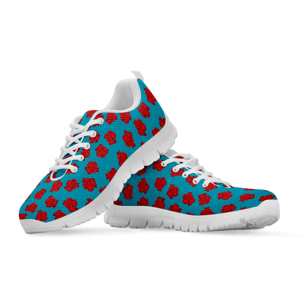 Red And Blue Carnation Pattern Print White Sneakers