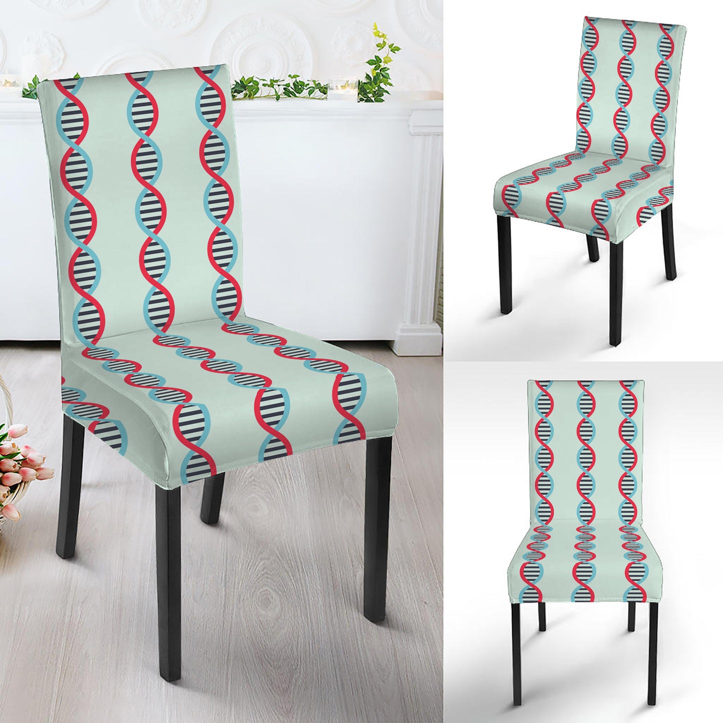 Red And Blue DNA Pattern Print Dining Chair Slipcover