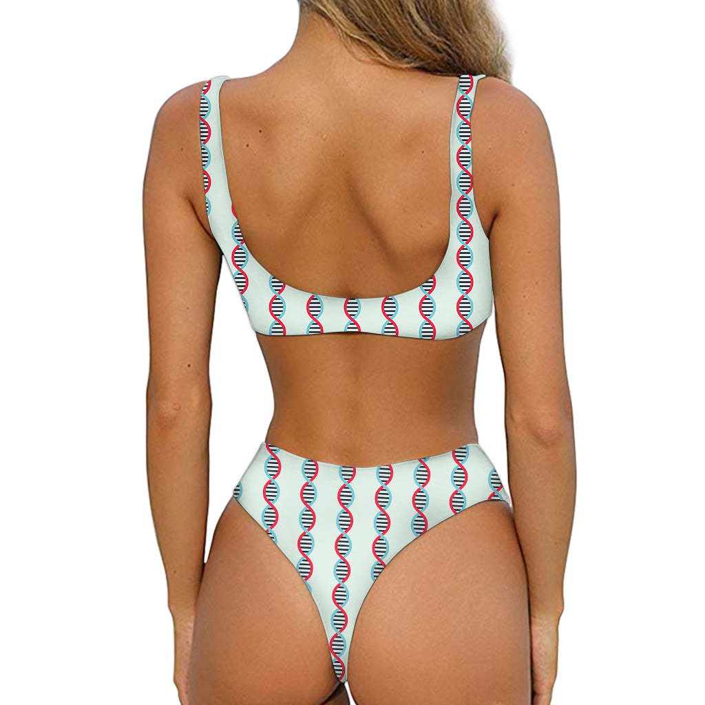 Red And Blue DNA Pattern Print Front Bow Tie Bikini