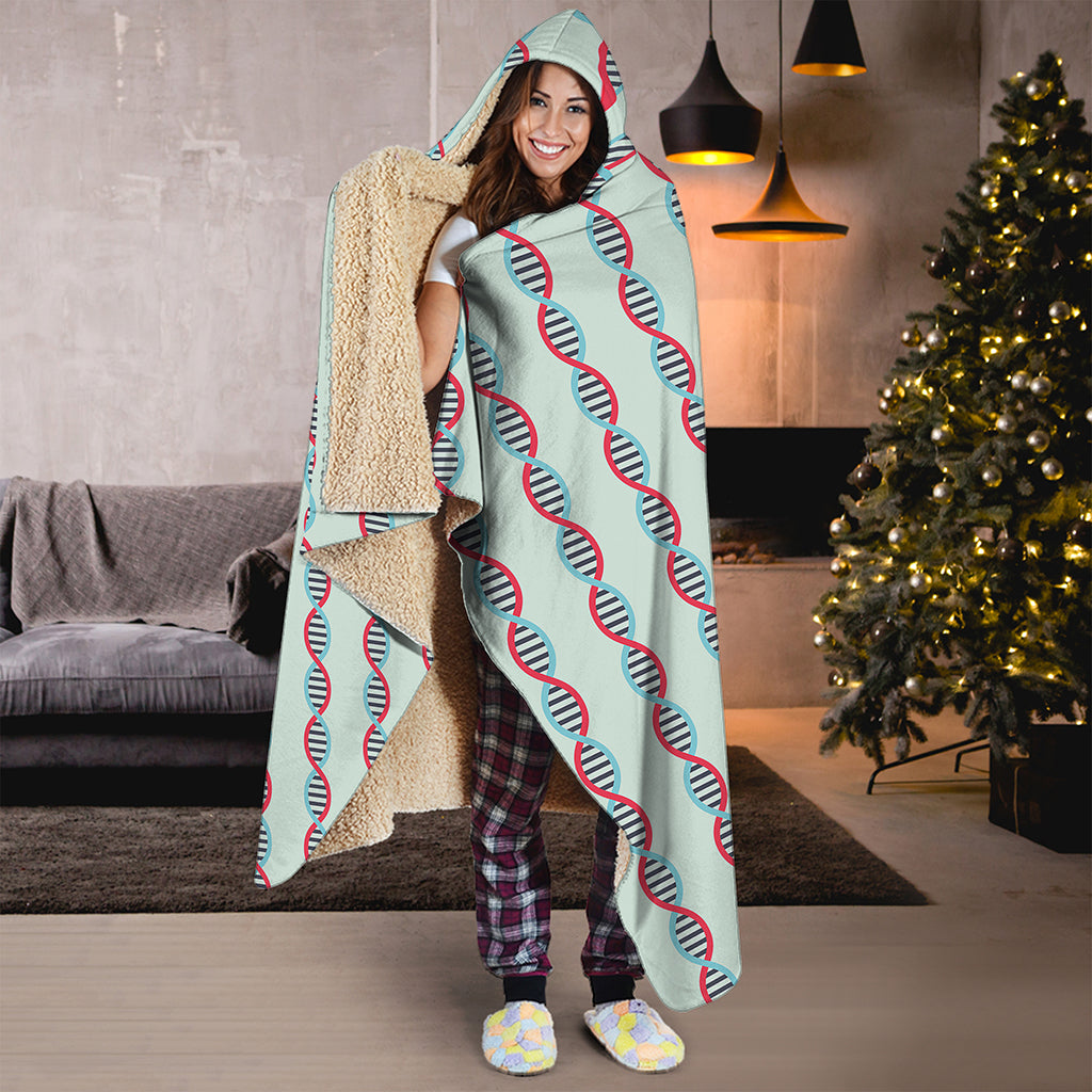 Red And Blue DNA Pattern Print Hooded Blanket