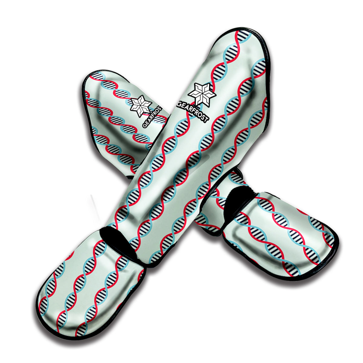 Red And Blue DNA Pattern Print Muay Thai Shin Guard