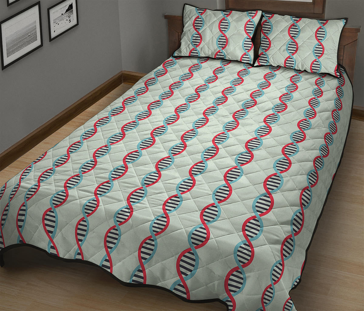 Red And Blue DNA Pattern Print Quilt Bed Set