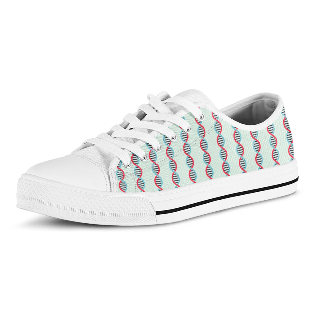 Red And Blue DNA Pattern Print White Low Top Shoes
