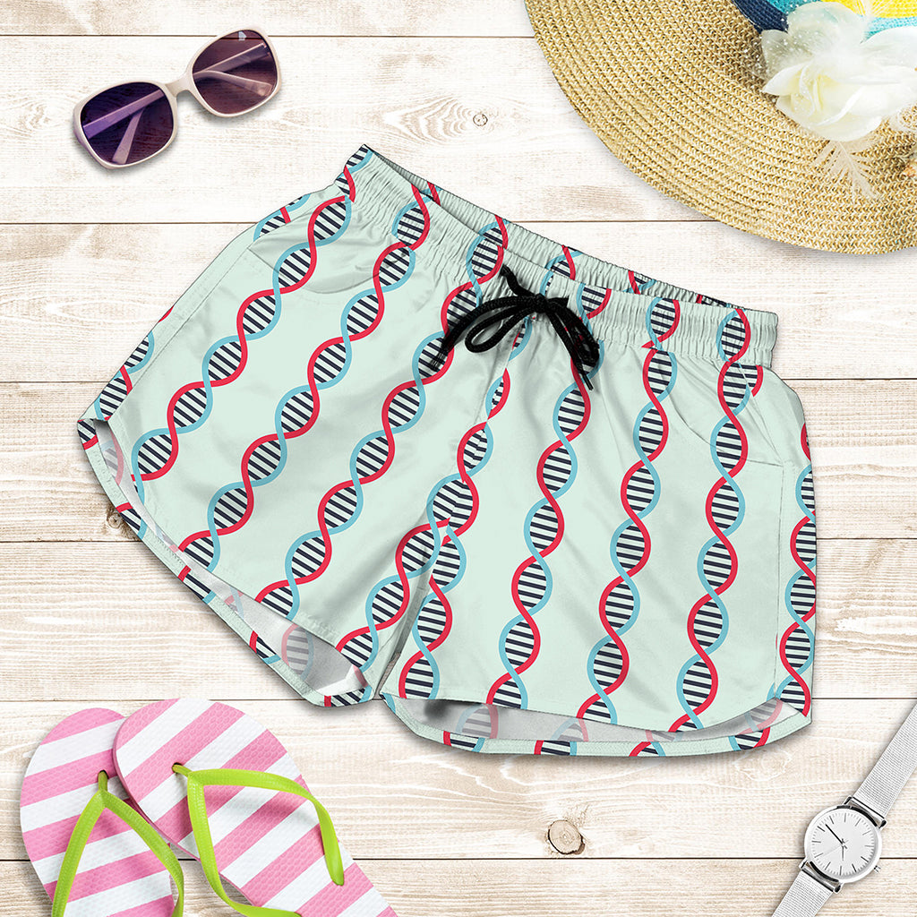 Red And Blue DNA Pattern Print Women's Shorts