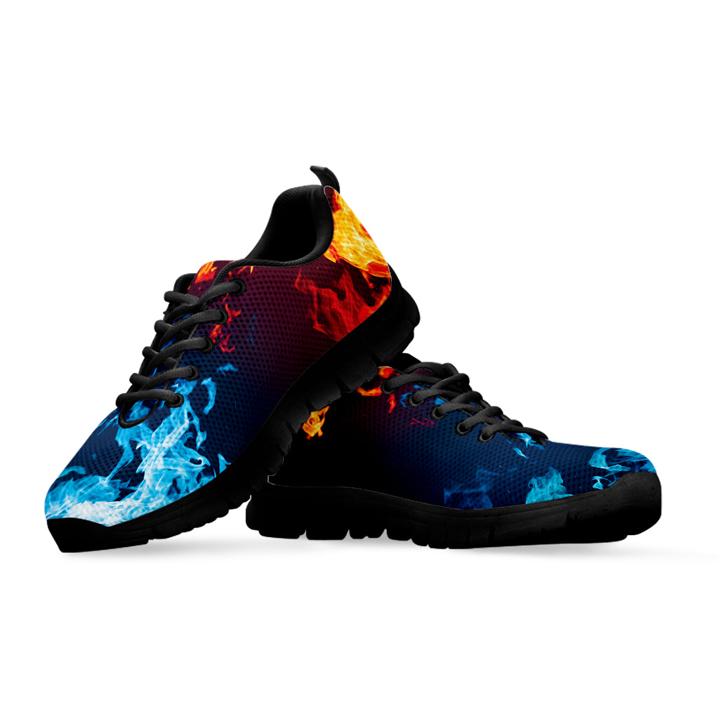 Red And Blue Fire Print Black Sneakers