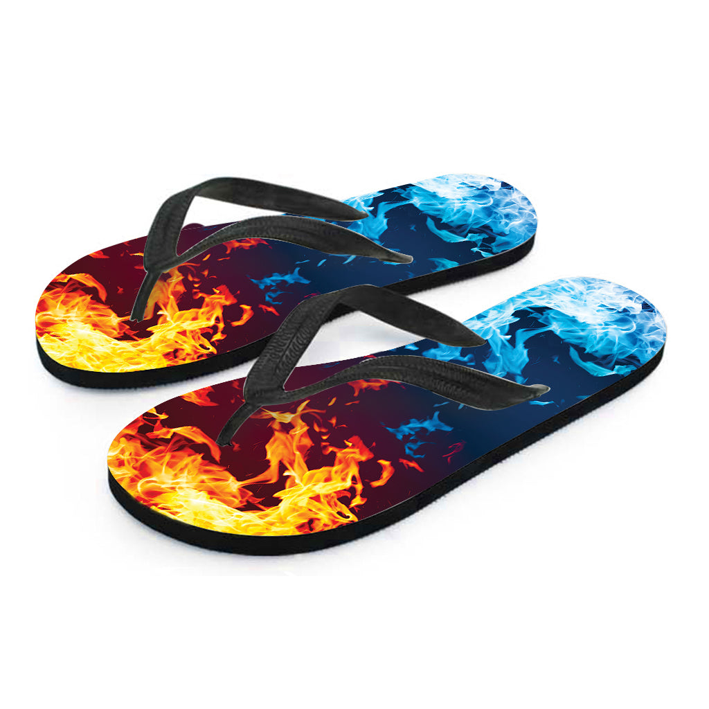 Red And Blue Fire Print Flip Flops