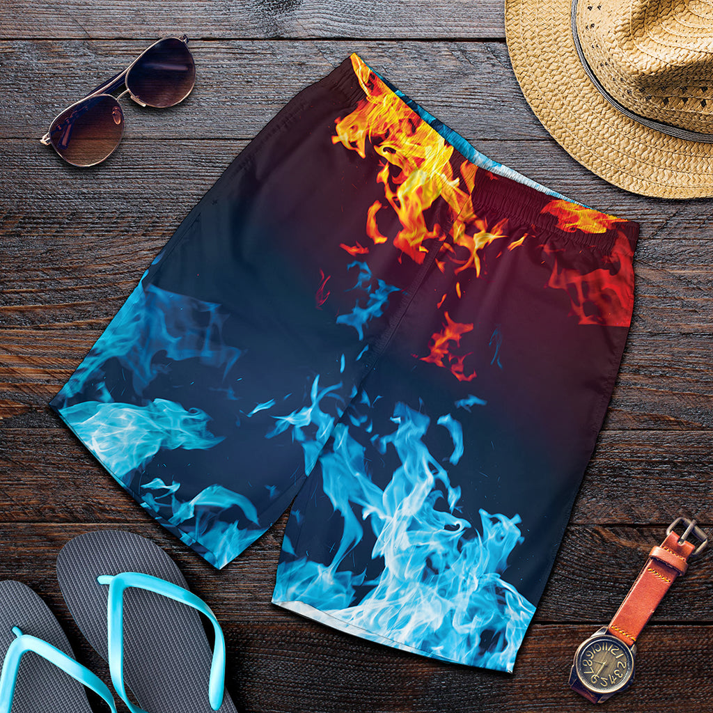 Red And Blue Fire Print Men's Shorts