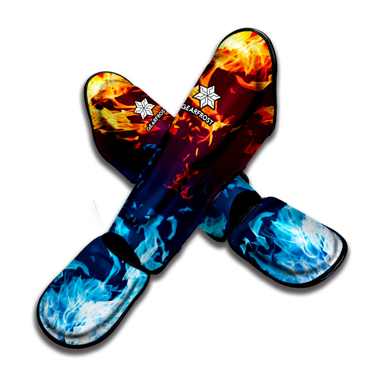 Red And Blue Fire Print Muay Thai Shin Guard