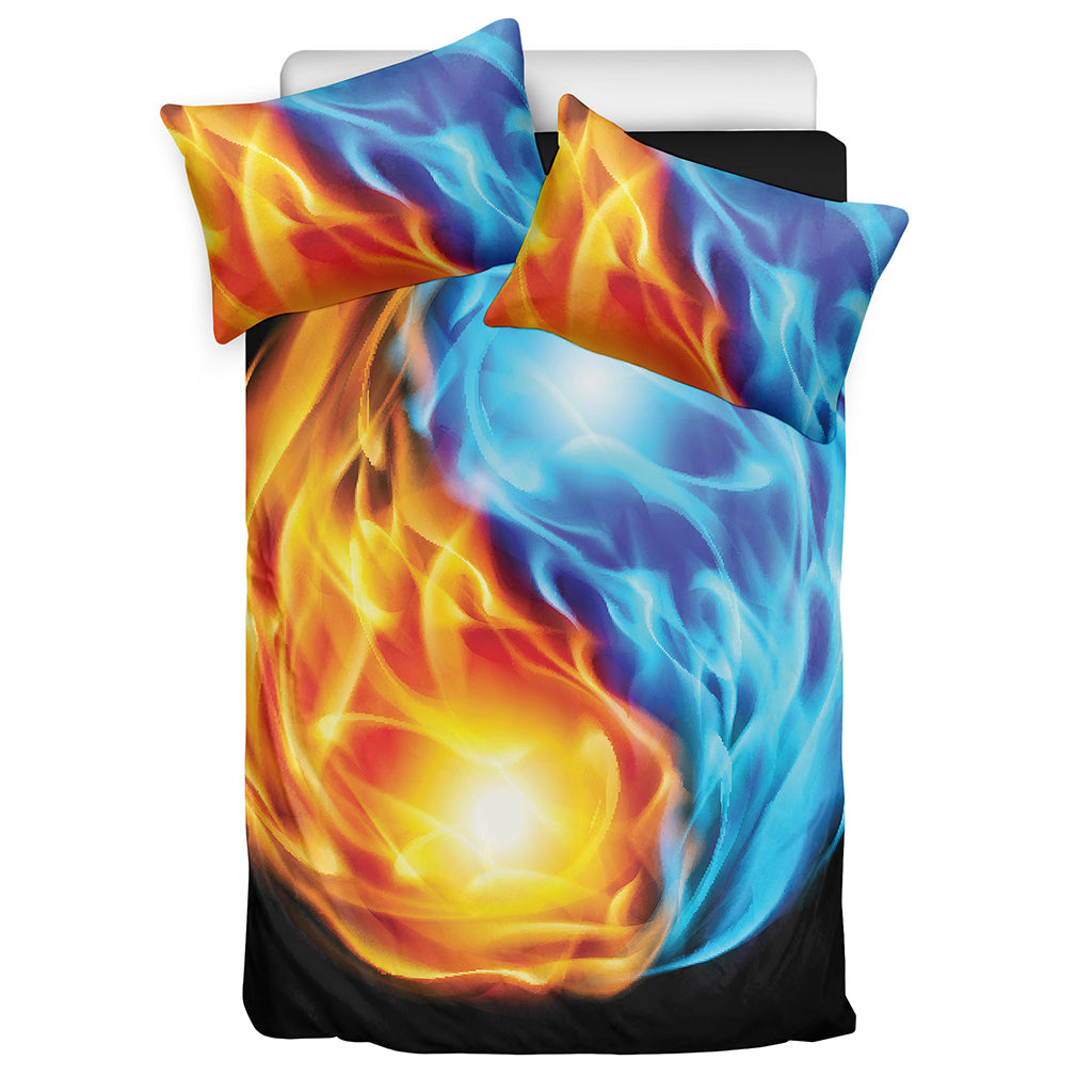 Red And Blue Fire Yin Yang Print Duvet Cover Bedding Set