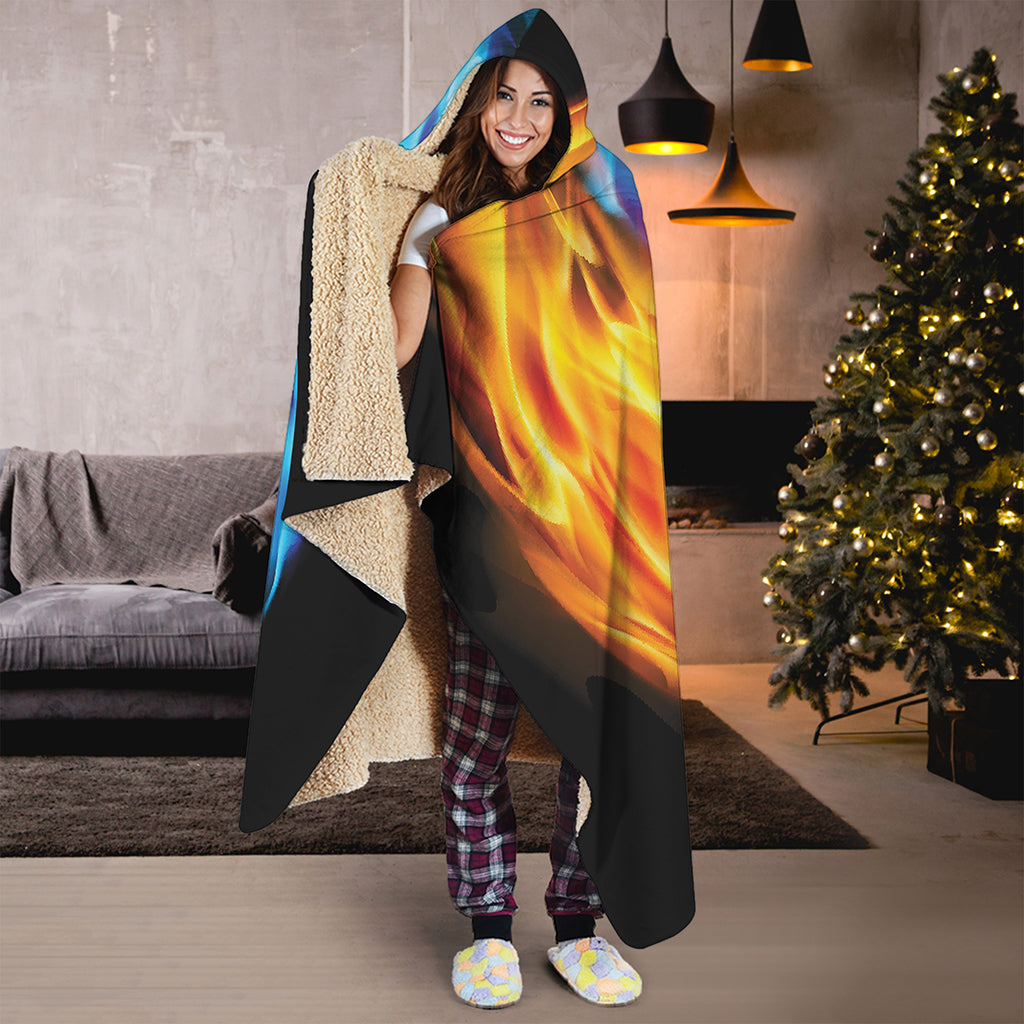 Red And Blue Fire Yin Yang Print Hooded Blanket