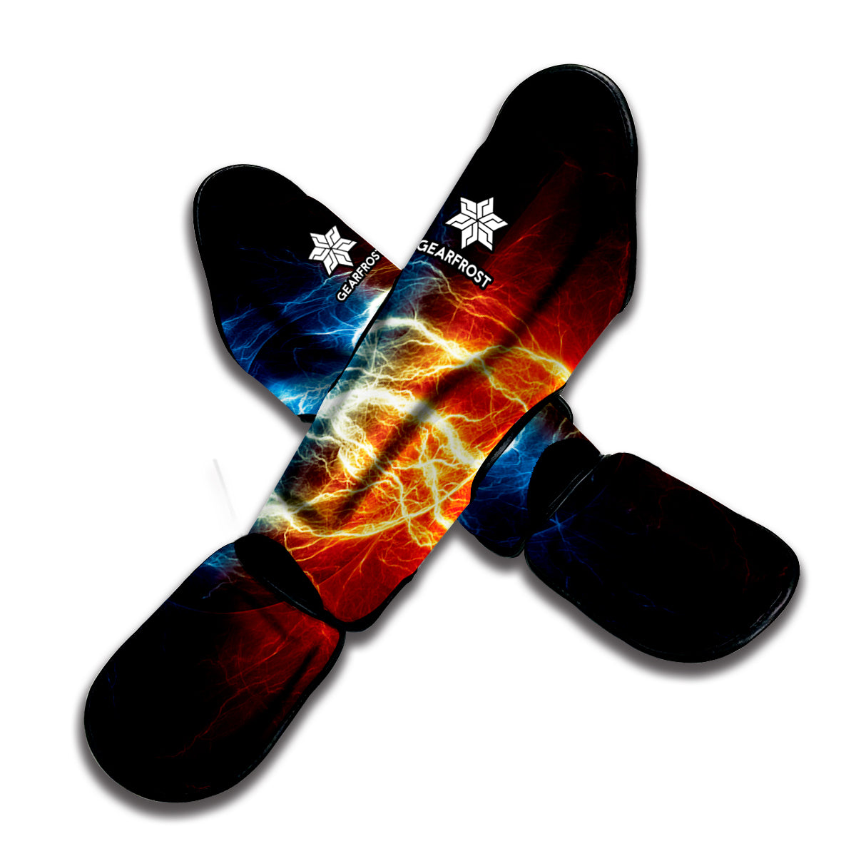 Red And Blue Lightning Print Muay Thai Shin Guard