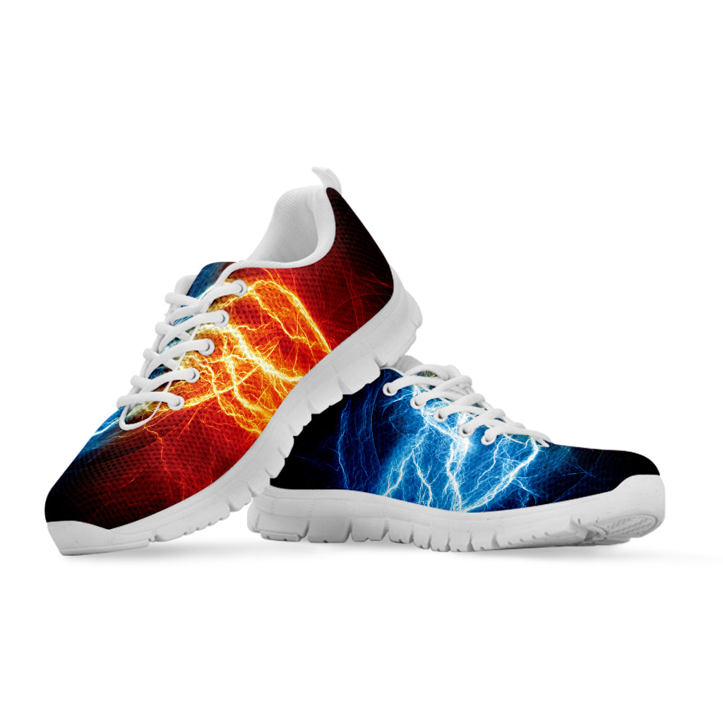 Red And Blue Lightning Print White Sneakers
