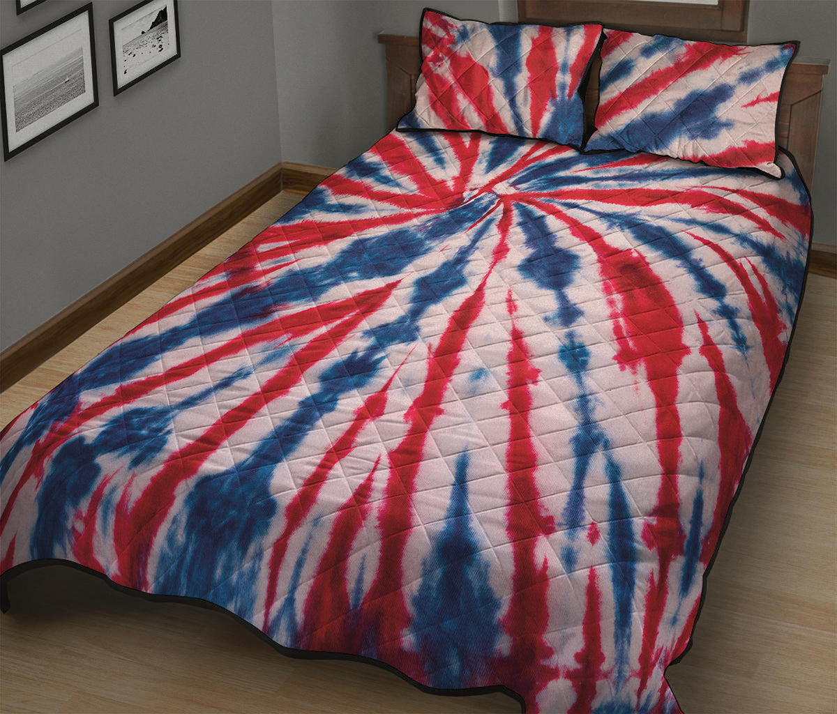 Red And Blue Spider Tie Dye Print Quilt Bed Set