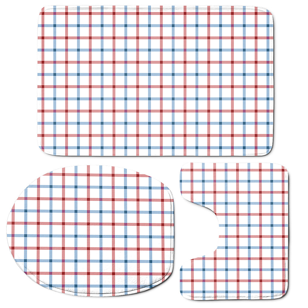 Red And Blue Tattersall Pattern Print 3 Piece Bath Mat Set