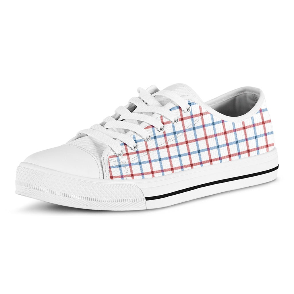 Red And Blue Tattersall Pattern Print White Low Top Shoes