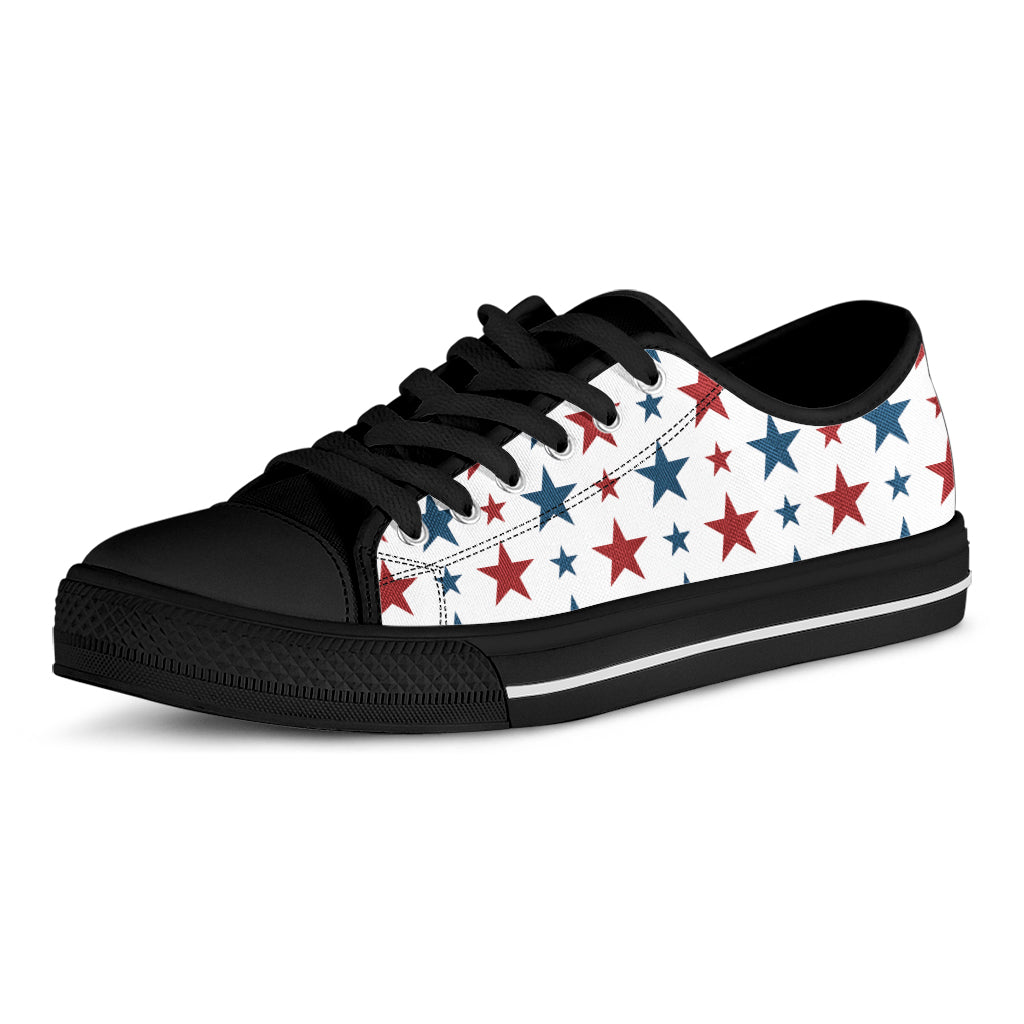 Red And Blue USA Star Pattern Print Black Low Top Shoes