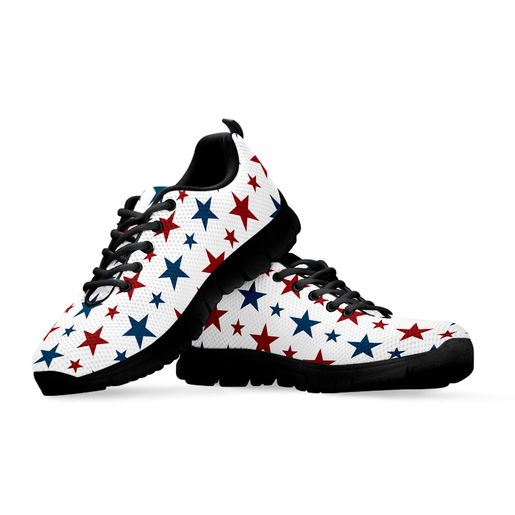 Red And Blue USA Star Pattern Print Black Sneakers