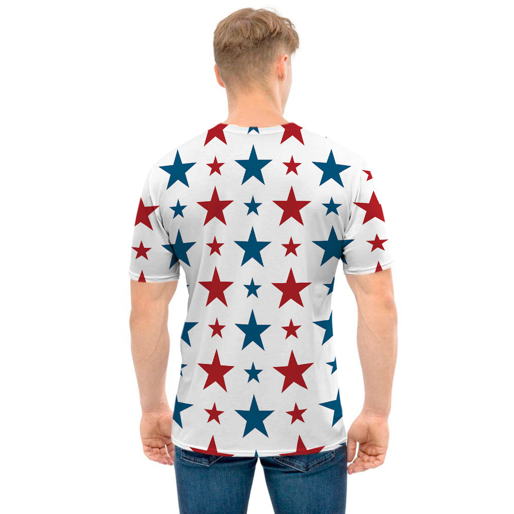 Red And Blue USA Star Pattern Print Men's T-Shirt