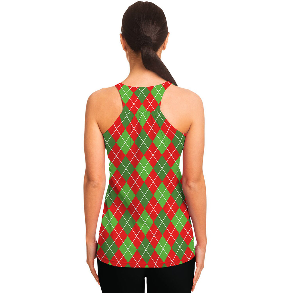 Red And Green Argyle Pattern Print Women's Racerback Tank Top