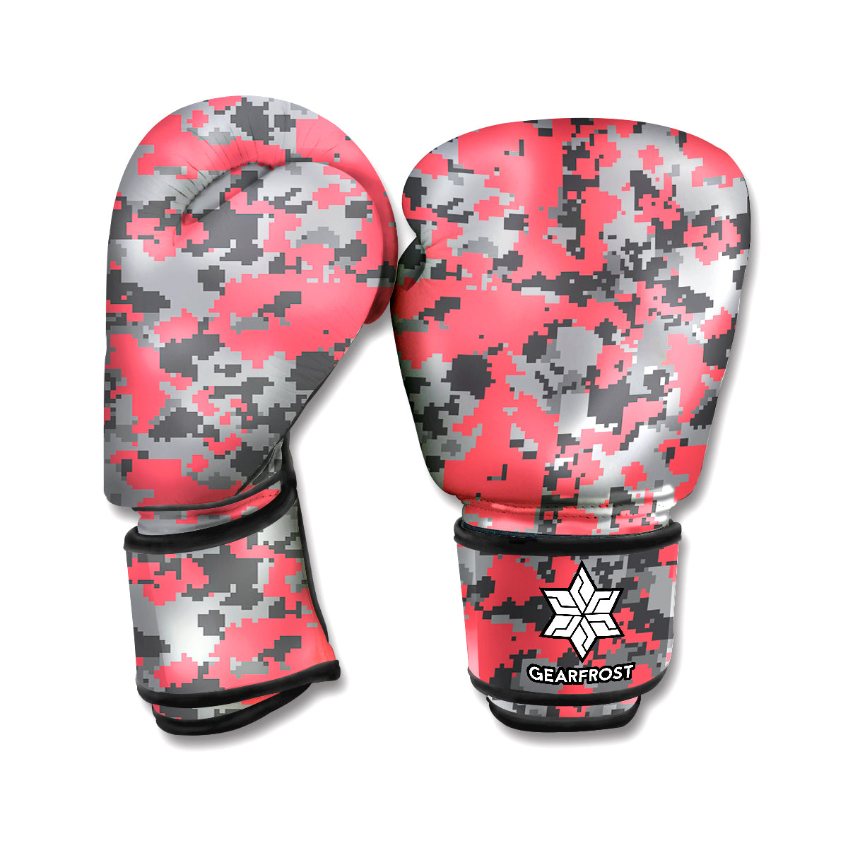 Red And Grey Digital Camo Pattern Print Boxing Gloves
