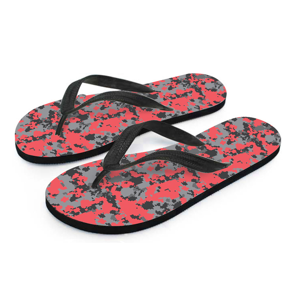 Red And Grey Digital Camo Pattern Print Flip Flops