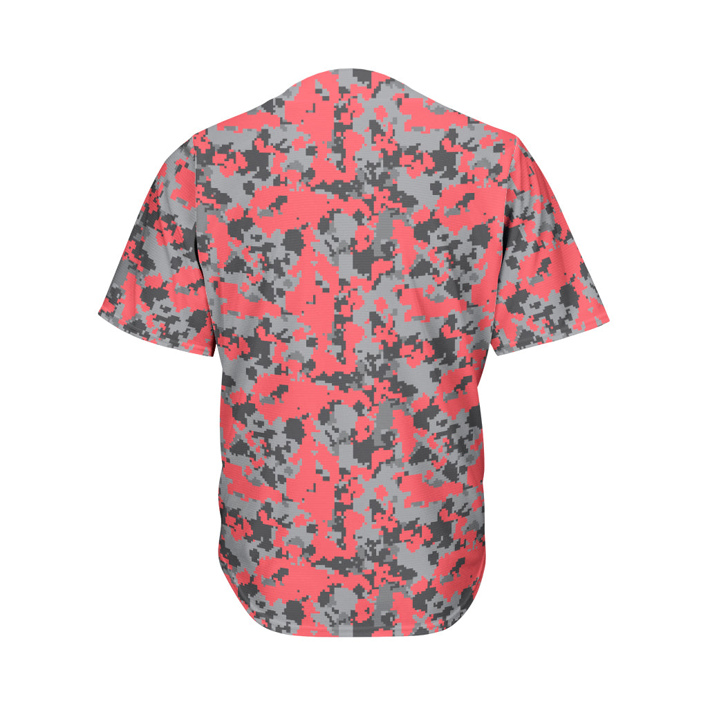 Red And Grey Digital Camo Pattern Print Men's Baseball Jersey
