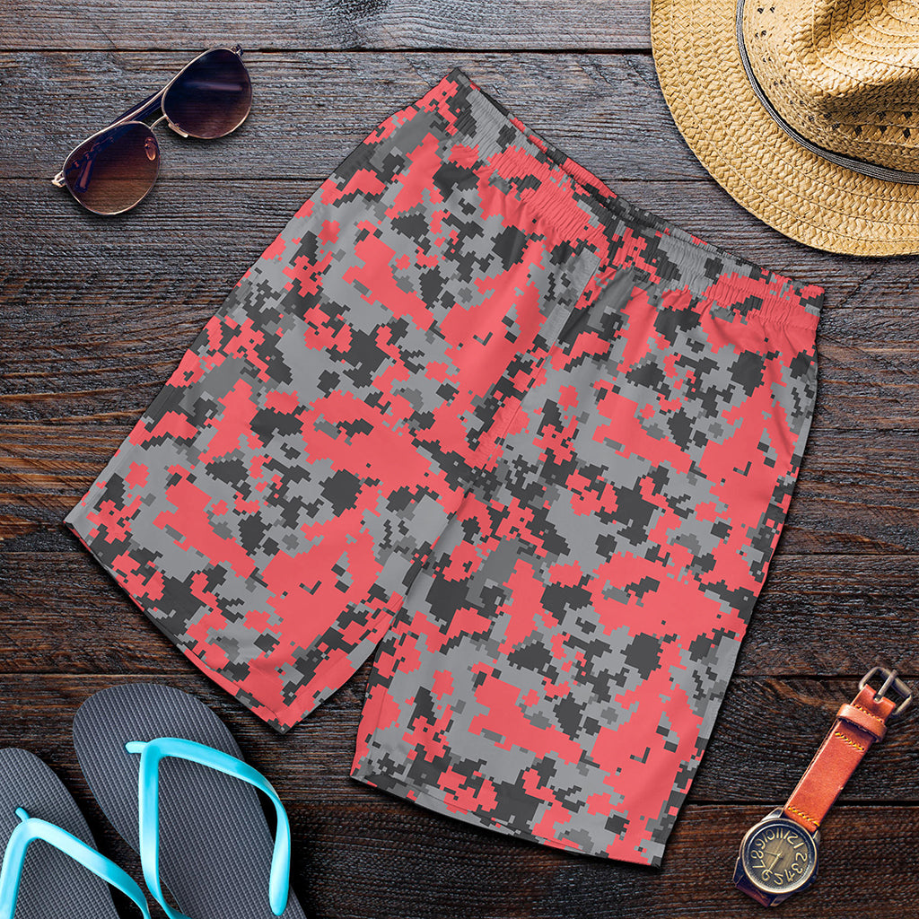 Red And Grey Digital Camo Pattern Print Men's Shorts