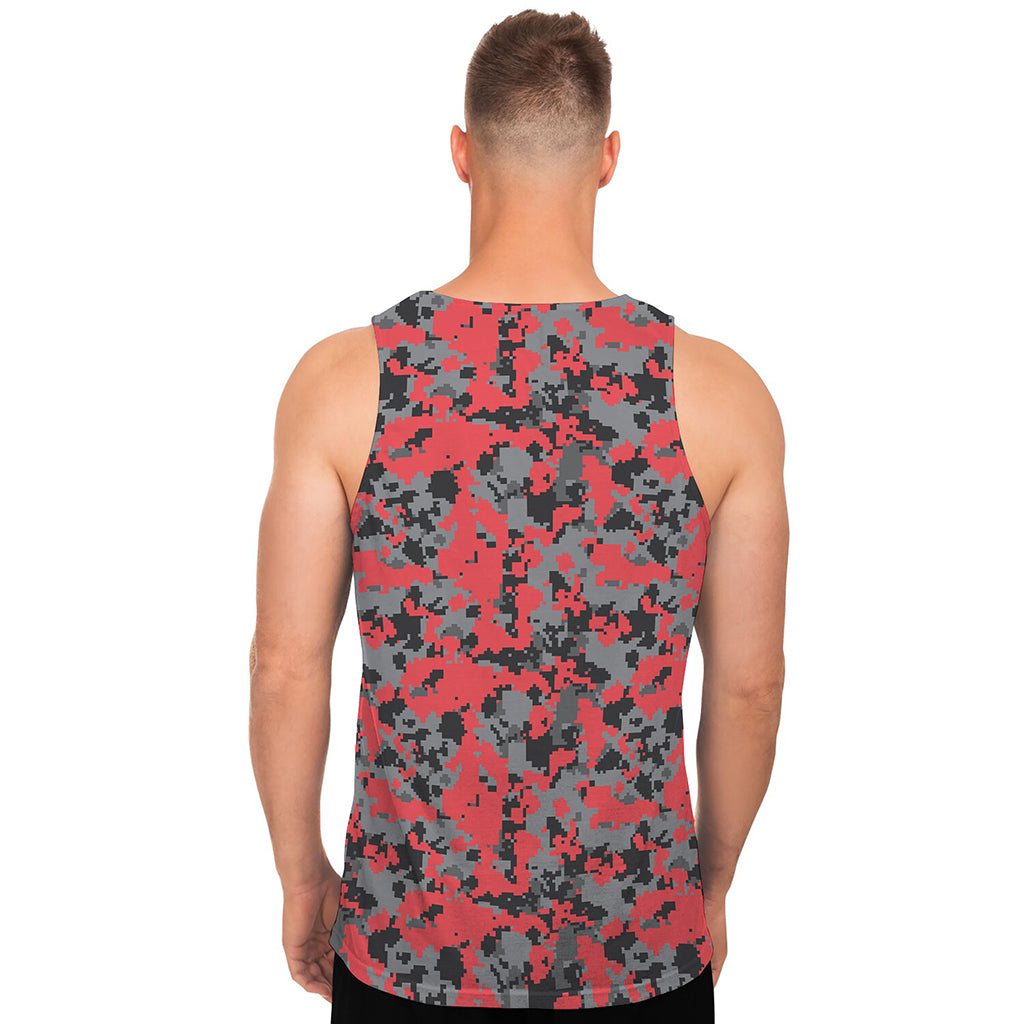 Red And Grey Digital Camo Pattern Print Men's Tank Top