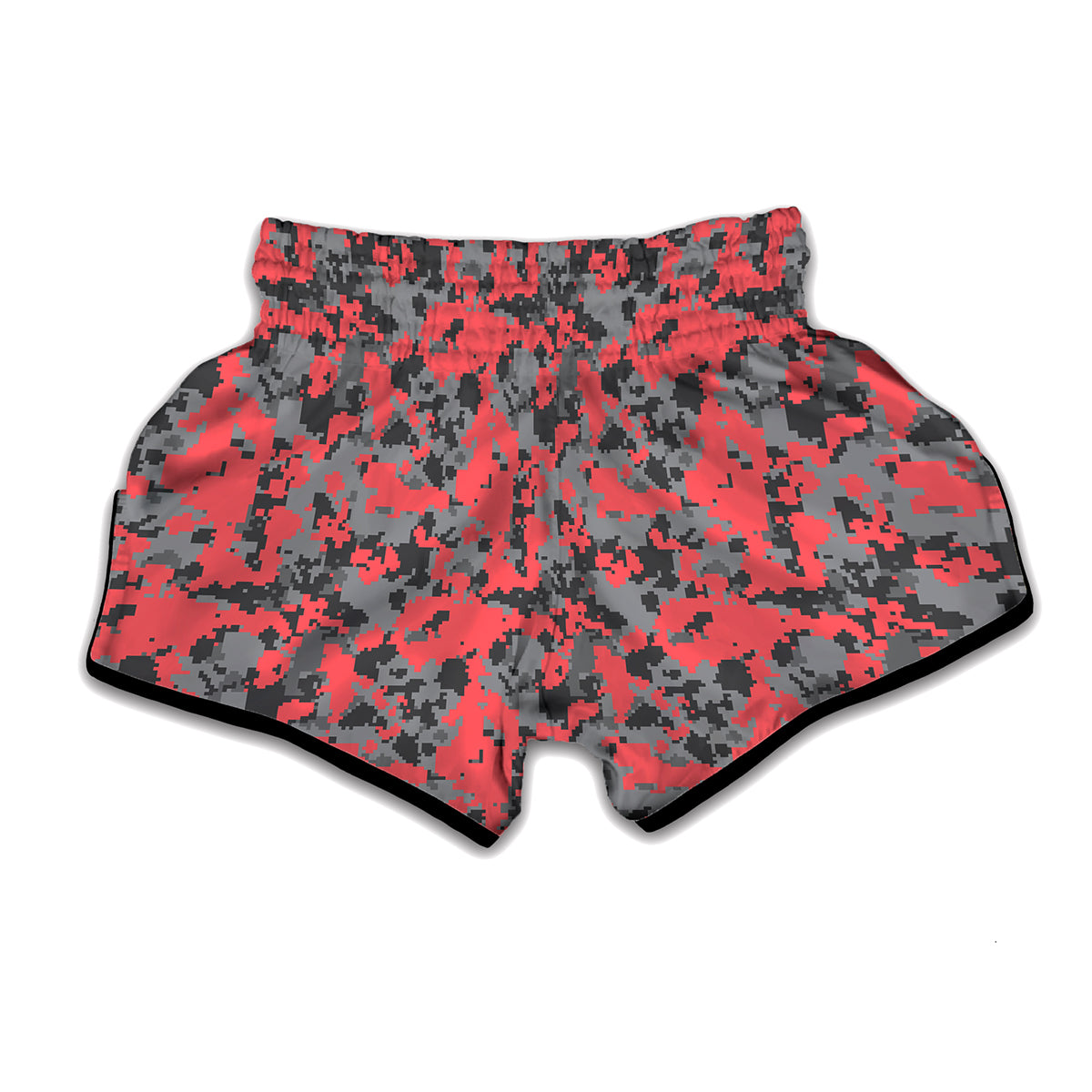 Red And Grey Digital Camo Pattern Print Muay Thai Boxing Shorts
