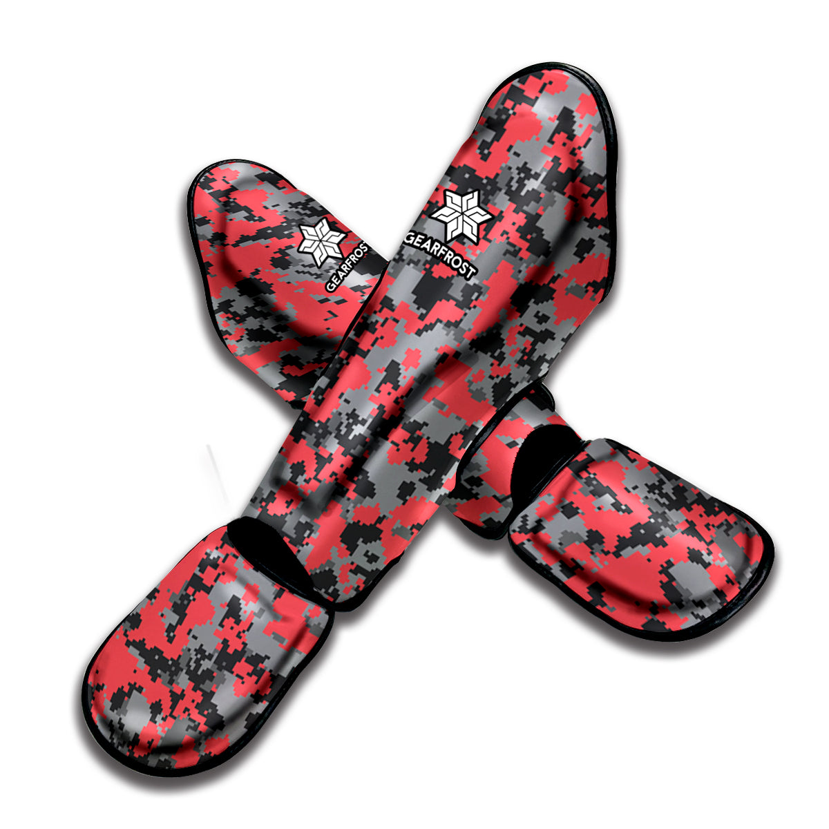 Red And Grey Digital Camo Pattern Print Muay Thai Shin Guard