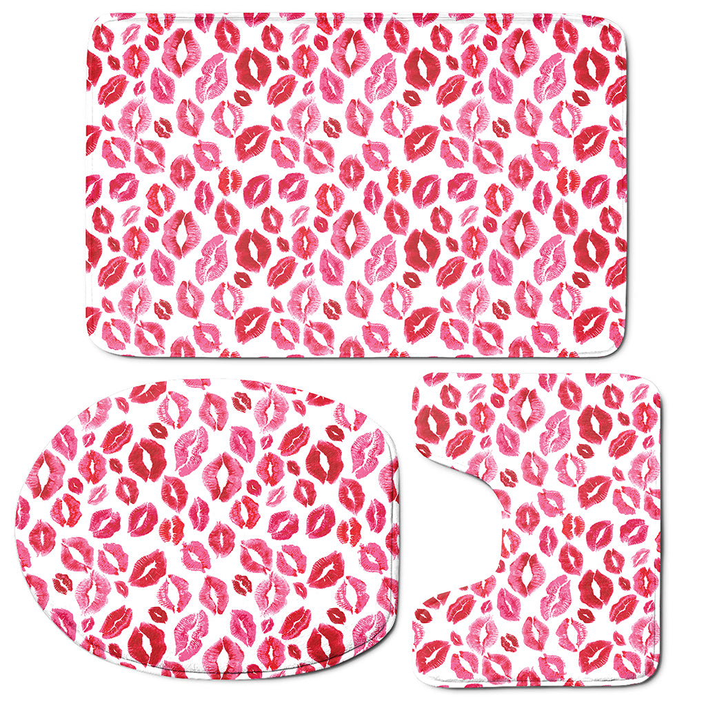 Red And Pink Lips Pattern Print 3 Piece Bath Mat Set
