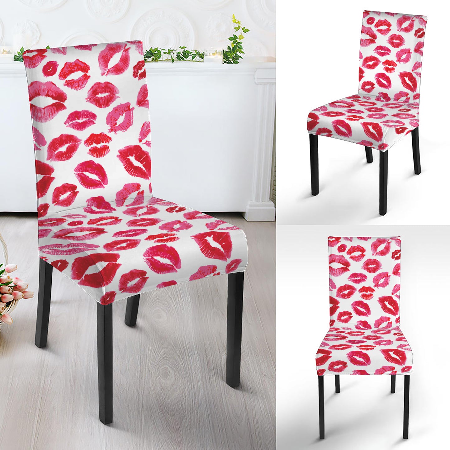 Red And Pink Lips Pattern Print Dining Chair Slipcover