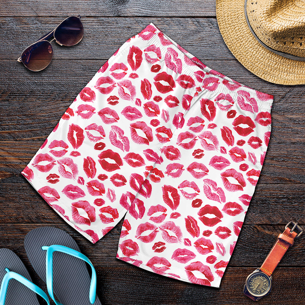 Red And Pink Lips Pattern Print Men's Shorts