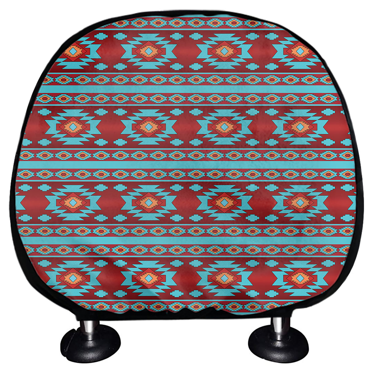 Red And Teal Southwestern Pattern Print Car Headrest Covers