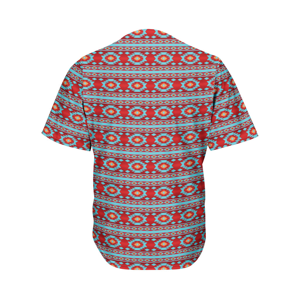 Red And Teal Southwestern Pattern Print Men's Baseball Jersey