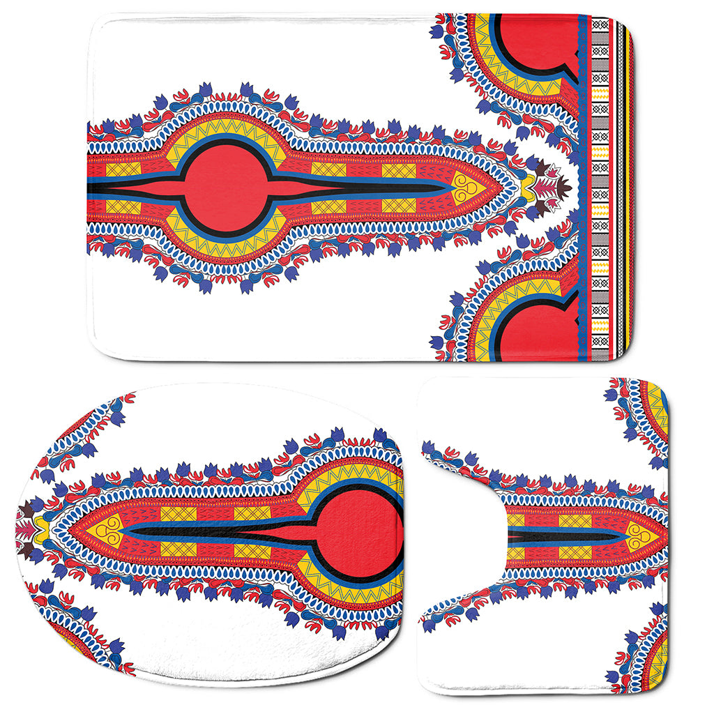 Red And White African Dashiki Print 3 Piece Bath Mat Set