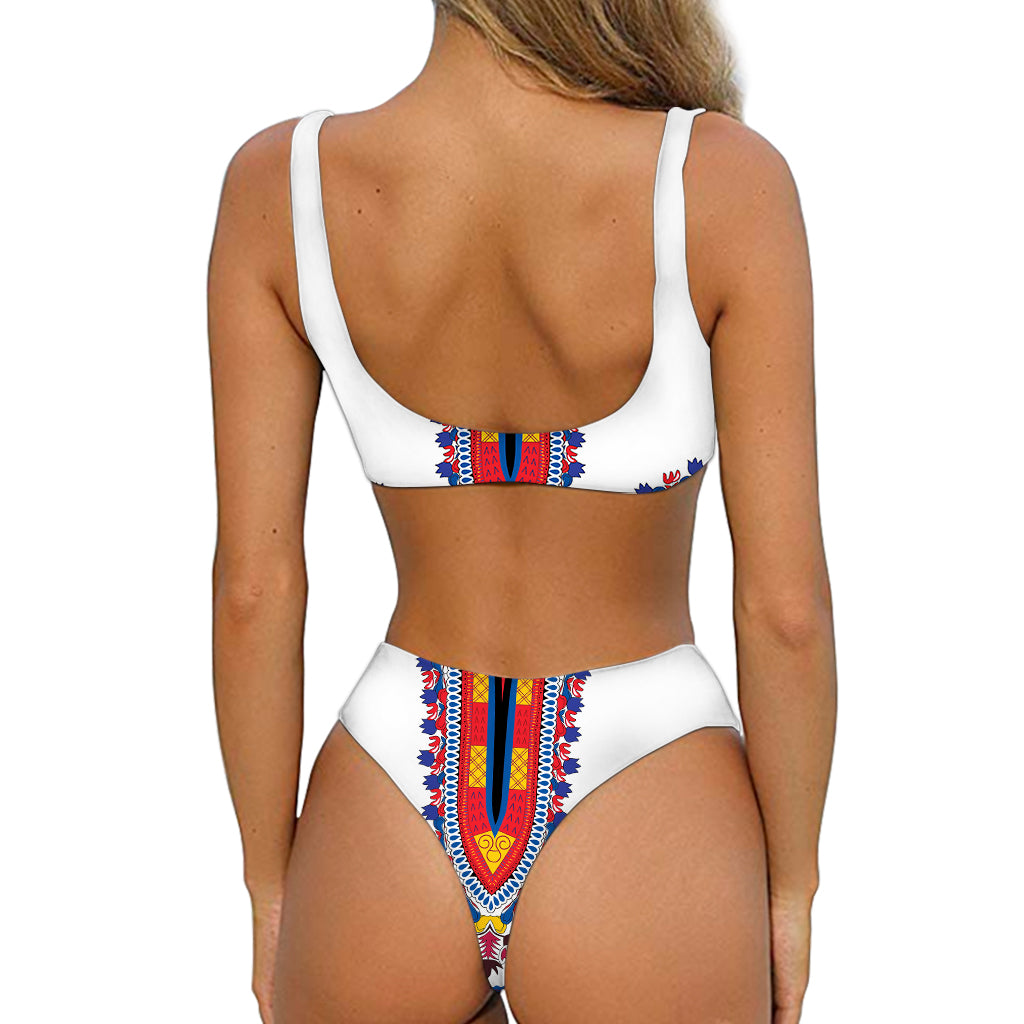 Red And White African Dashiki Print Front Bow Tie Bikini