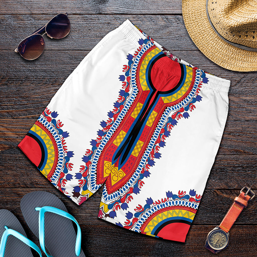 Red And White African Dashiki Print Men's Shorts