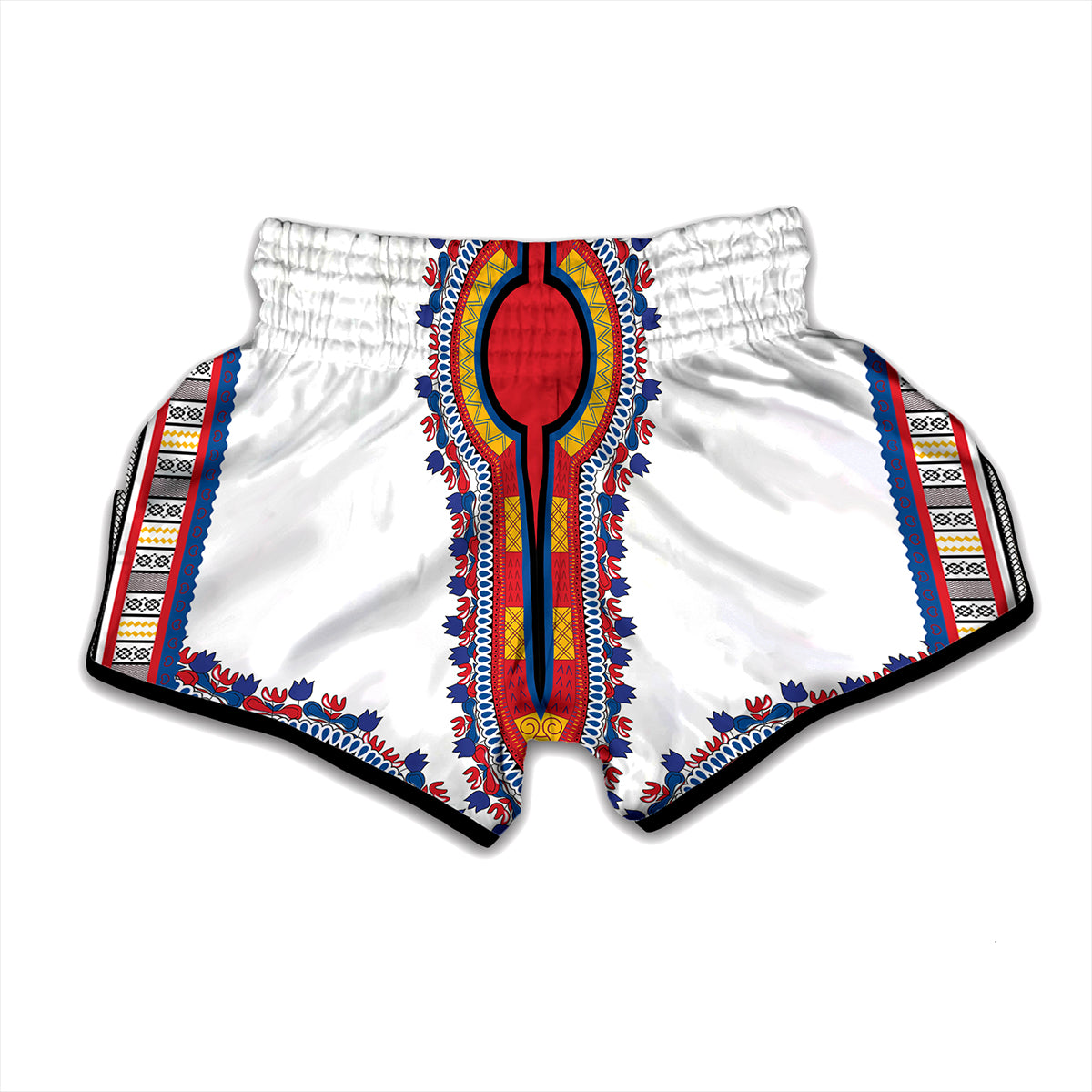 Red And White African Dashiki Print Muay Thai Boxing Shorts